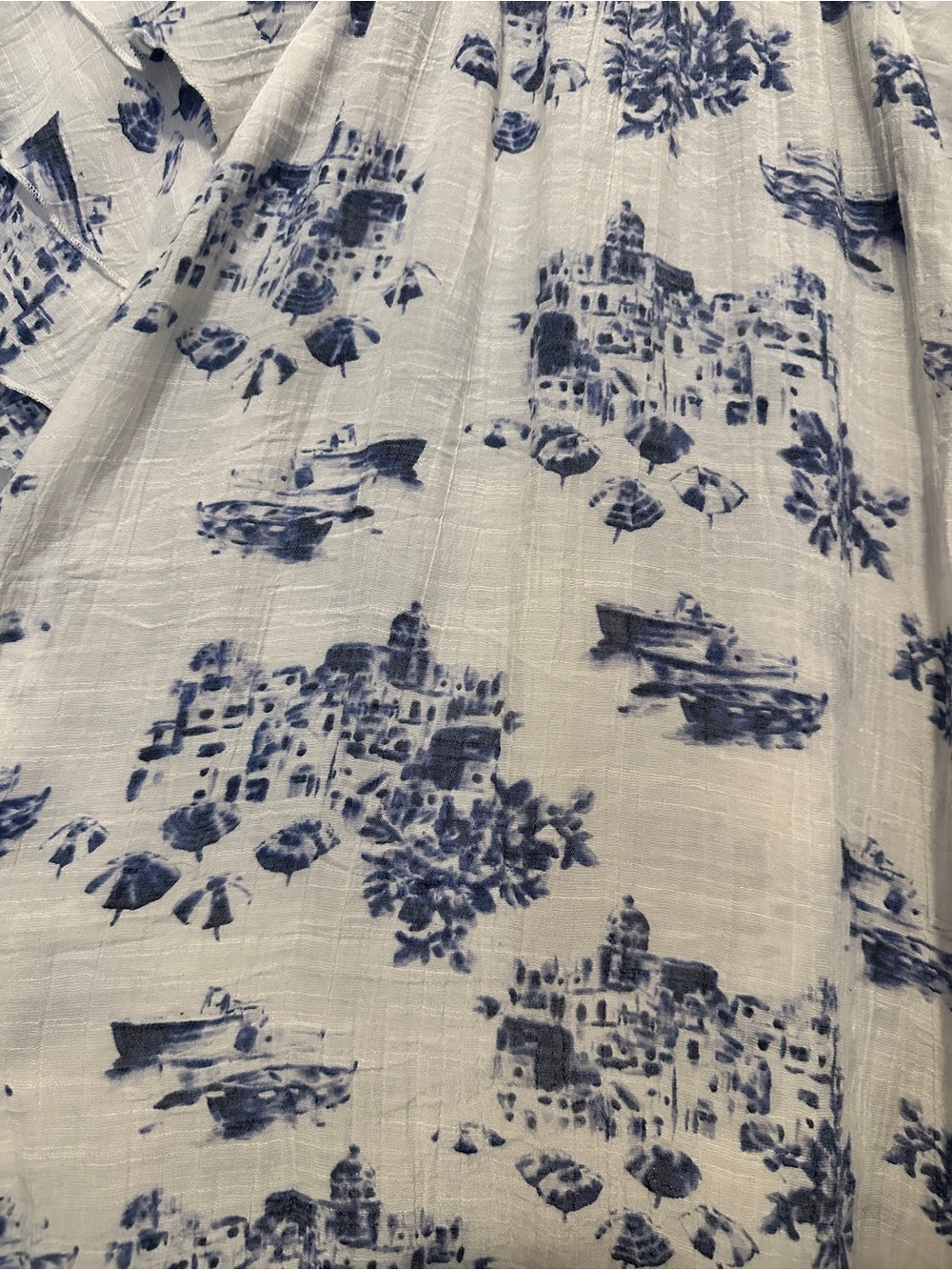 Blue Floral Linen  Ruffle Top - Picture 2 of 4